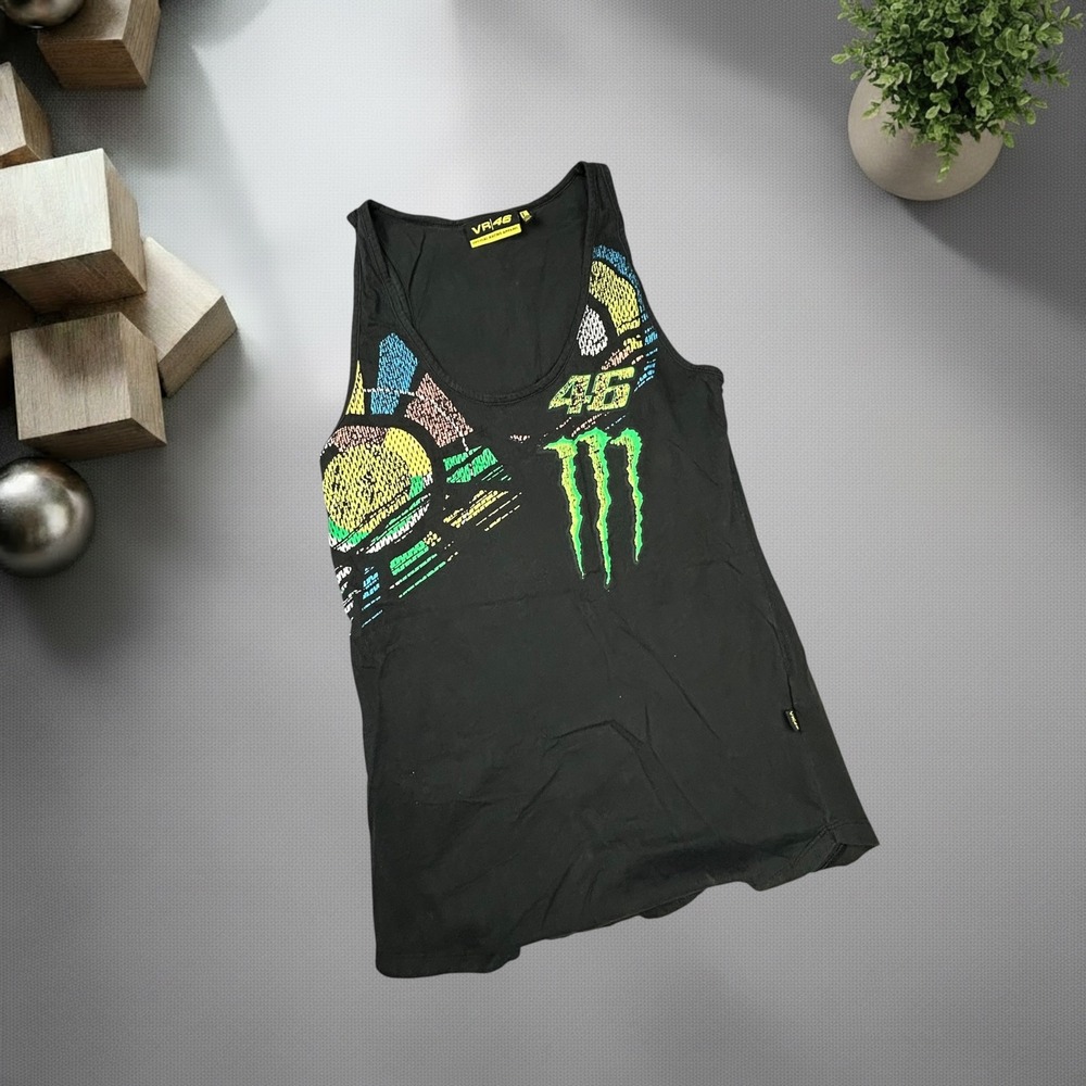 VR46 Valentino Rossi Monster Energy Tank Top Black Y2K Motocross Streetwear L